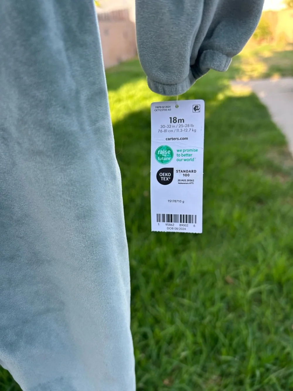 Carter's Sage Green Velvet Footed One-Piece - 18M